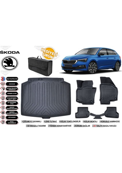 Skoda Scala 2025 Model Bagaj Havuzu+Paspas Seti Profesyonel Serisi Hediyeli
