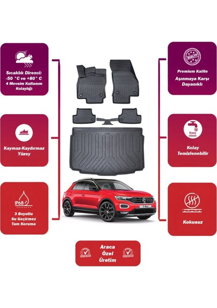 Volkswagen T-Roc 2021 Model Alt Bagaj Havuzu+4d Araca Özel Havuzlu Paspas Takımıı Maxii
