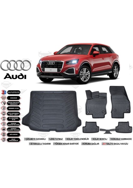 Audi Q2 2023 Model Bagaj Havuzu Araca Özel Siyah Ekstra Havuzlu Paspas Takımı
