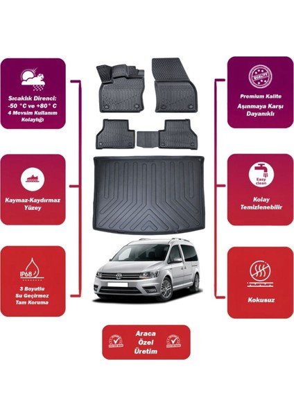 Volkswagen Caddy 2012 Model Bagaj Havuzu+4d Araca Özel Havuzlu Paspas Takımıı Maxii