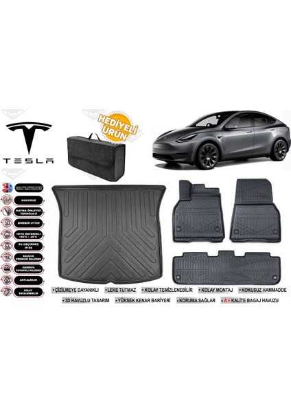 Tesla Model Y 2025 Model Bagaj Havuzu+Paspas Seti Profesyonel Serisi Hediyeli