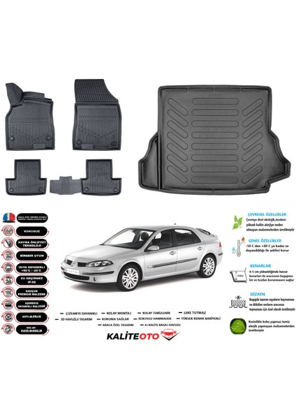 Renault Laguna 2 2002 Model Esnek Bagaj Havuzu Araca Özel Siyah Paspas Takımı