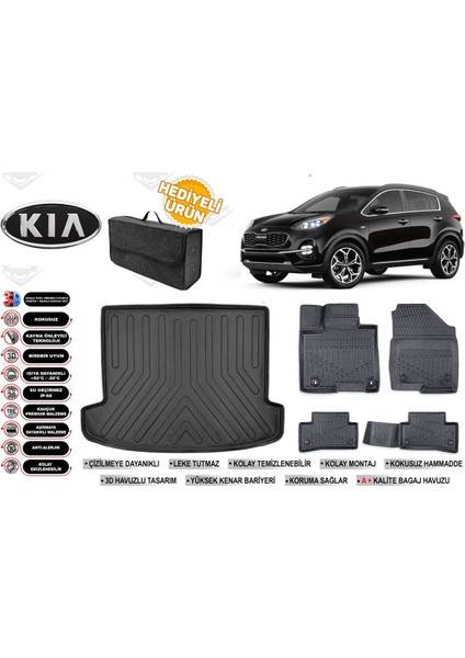 Kia Sportage 2018 Model Bagaj Havuzu+Paspas Seti Profesyonel Serisi Hediyeli