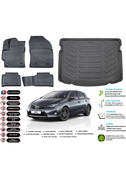 Toyota Auris 2016 Model Esnek Bagaj Havuzu Paspası Araca Özel Siyah Kokusuz Paspas Takımı