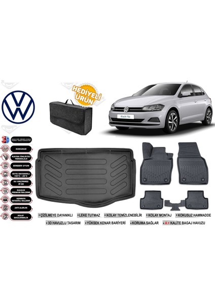 Volkswagen Polo 2022 Model Alt Bagaj Havuzu+Paspas Seti Profesyonel Serisi Hediyeli