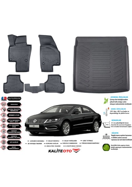 Volkswagen Passat cc 2011 Model Esnek Bagaj Havuzu Araca Özel Siyah Paspas Takımı