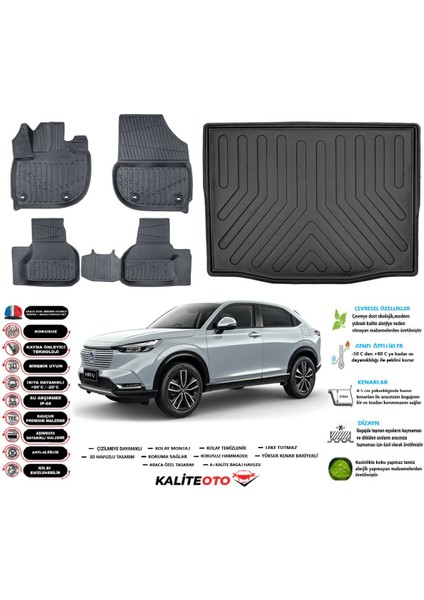 Honda Hrv 2025 Model Esnek Bagaj Havuzu Paspası Araca Özel Siyah Kokusuz Paspas Takımı