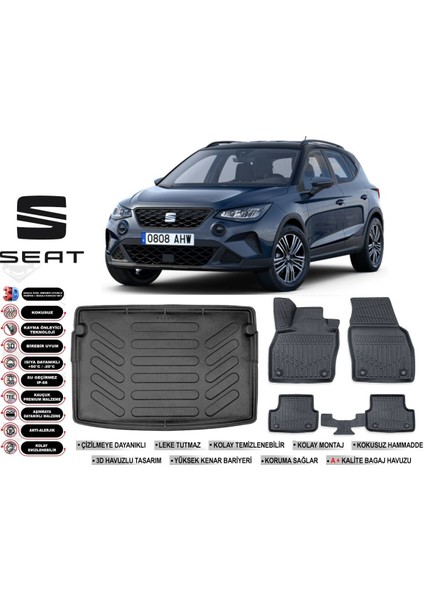 Seat Arona 2023 Model Üst Bagaj Havuzu Araca Özel Siyah Ekstra Havuzlu Paspas Takımı