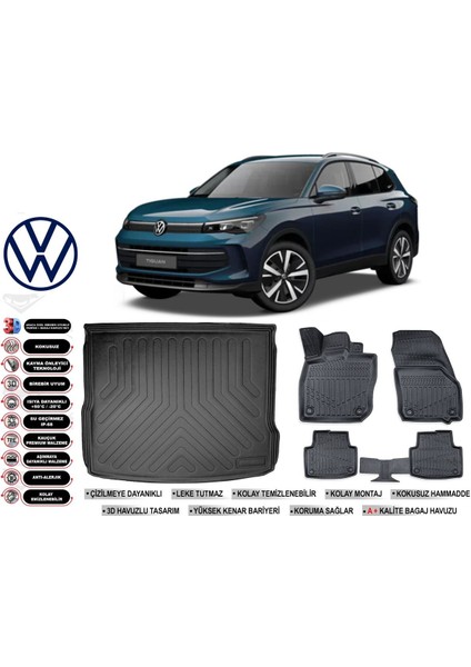 Volkswagen Tiguan 2025 Model Üst Bagaj Havuzu Araca Özel Siyah Ekstra Havuzlu Paspas Takımı