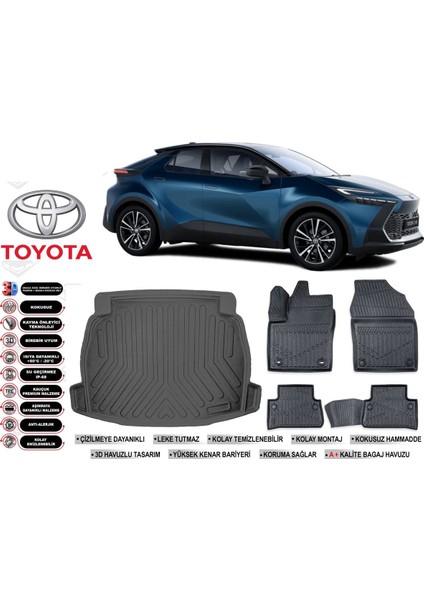 Toyota C-Hr 2024 Model Ses Sistemsiz Bagaj Havuzu Araca Özel Siyah Kokusuz Havuzlu Paspas Takımı