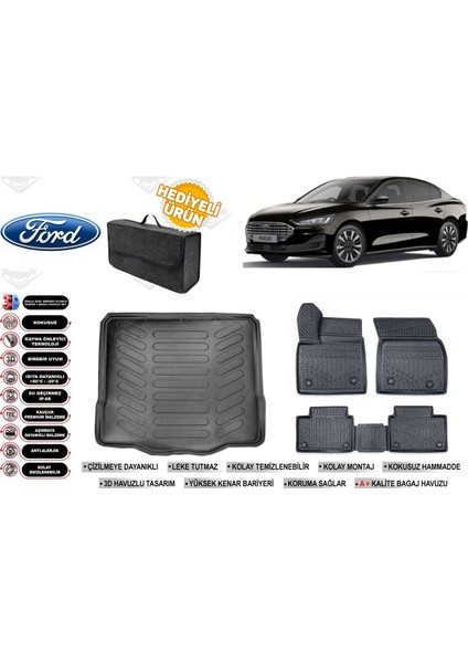 Ford Focus 5 Sedan 2025 Model Tamir Kitli Bagaj Havuzu+Paspas Seti Profesyonel Serisi Hediyeli