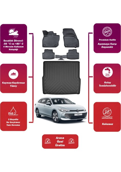 Volkswagen Passat B9 Stw 2024 Model Bagaj Havuzu+4d Araca Özel Havuzlu Paspas Takımıı Maxii