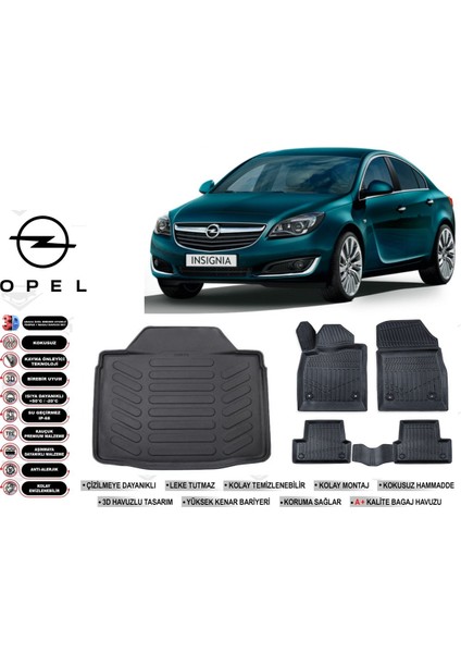 Opel Insıgnıa 2012 Model Bagaj Havuzu Araca Özel Siyah Ekstra Havuzlu Paspas Takımı