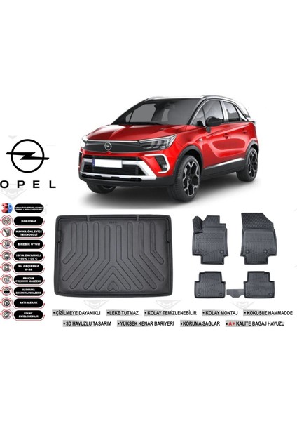 Opel Crossland 2023 Model Üst Bagaj Havuzu Araca Özel Siyah Ekstra Havuzlu Paspas Takımı