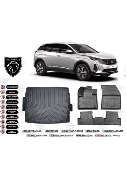 Peugeot 3008 2019 Model Üst Bagaj Havuzu Araca Özel Siyah Ekstra Havuzlu Paspas Takımı
