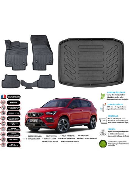 Seat Ateca 4x4 2017 Model Esnek Bagaj Havuzu Araca Özel Siyah Paspas Takımı