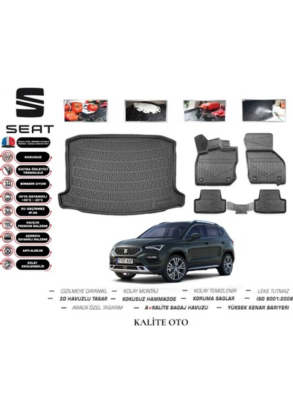 Seat Ateca 2016 Model 3D Bagaj Havuzu+4d Havuzlu Paspas Seti