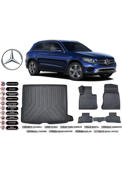 Mercedes Glc Suv 2016 Model Bagaj Havuzu Araca Özel Siyah Kokusuz Havuzlu Paspas Takımı