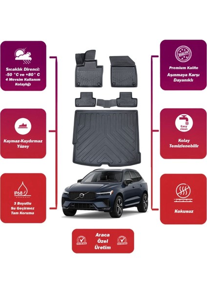 Volvo XC60 2019 Model Bagaj Havuzu+4d Araca Özel Havuzlu Paspas Takımıı Maxii