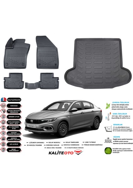 Fiat Egea Sedan 2016 Model Esnek Bagaj Havuzu Araca Özel Siyah Paspas Takımı