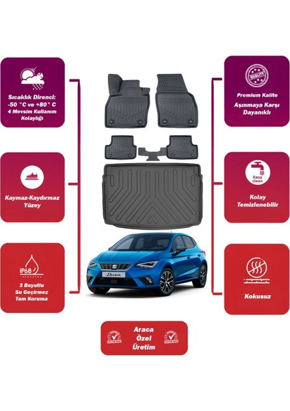 Seat Ibiza 2024 Model Üst Bagaj Havuzu+4d Araca Özel Havuzlu Paspas Takımıı Maxii