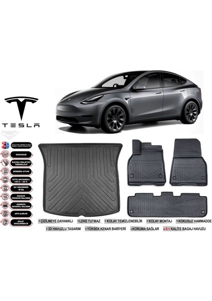 Tesla Model Y 2025 Model Bagaj Havuzu Araca Özel Siyah Kokusuz Havuzlu Paspas Takımı