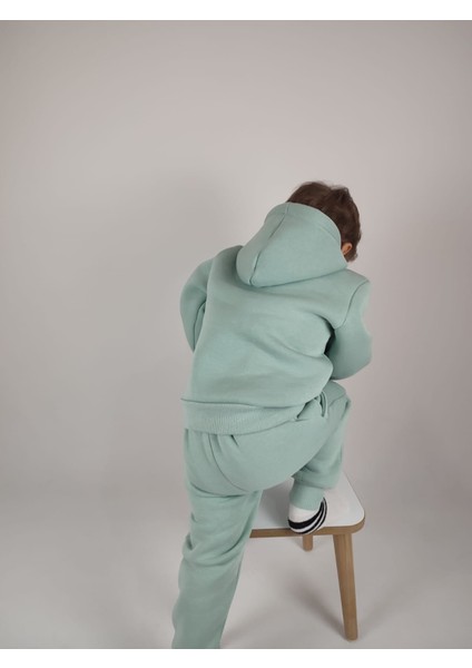 3 Iplik Şardonlu Kanguru Cepli ve Kapüşonlu Kız Erkek Unisex Çocuk Eşofman Takımı