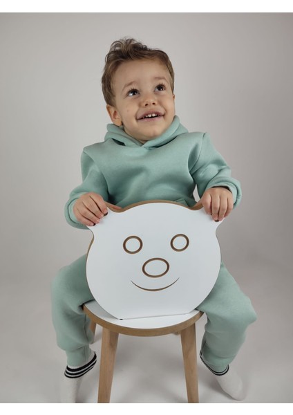 3 Iplik Şardonlu Kanguru Cepli ve Kapüşonlu Kız Erkek Unisex Çocuk Eşofman Takımı
