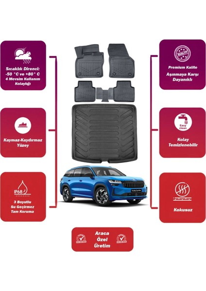 Skoda Kodiaq 2024 Model Bagaj Havuzu+4d Araca Özel Havuzlu Paspas Takımıı Maxii