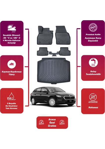 Skoda Scala 2022 Model Bagaj Havuzu+4d Araca Özel Havuzlu Paspas Takımıı Maxii