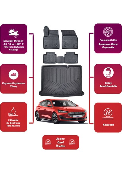 Focus Hatchback 2012 Model Bagaj Havuzu+4d Araca Özel Havuzlu Paspas Takımıı Maxii