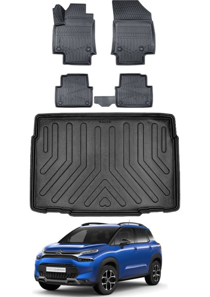 Citroen C3 Aircross 2021 Model Alt Kademe Bagaj Havuzu Araca Özel Siyah Paspas Takımı