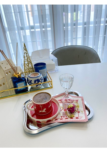2'li Paslanmaz Çelik Fiyonk Model Gümüş Servis ,çay ,kahve ,ikramlık Sunum Tepsisi fırsatları