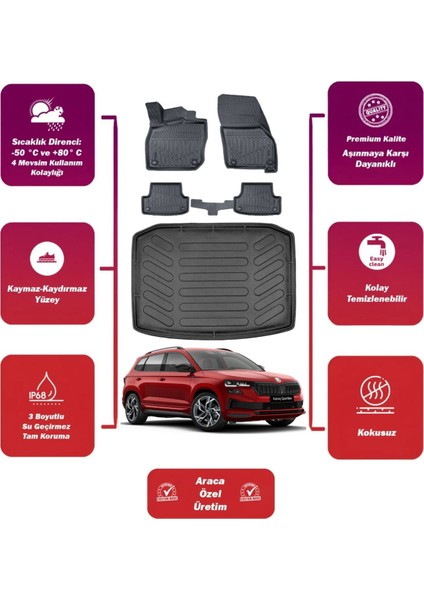 Skoda Karoq 2022 Model Bagaj Havuzu+4d Araca Özel Havuzlu Paspas Takımıı Maxii