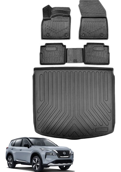 Nissan X-Trail 2022 Sonrası 5 Koltuklu Bagaj Havuzu+Araca Özel Üretim 3D Havuzlu Paspas