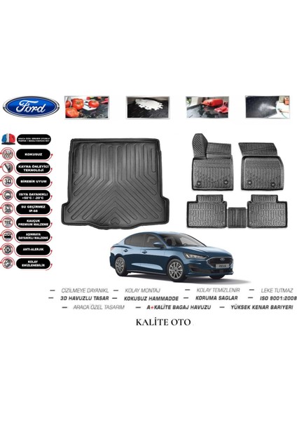Ford Focus 4 Sedan 2021 Model 3D Bagaj Havuzu+4d Havuzlu Paspas Setii