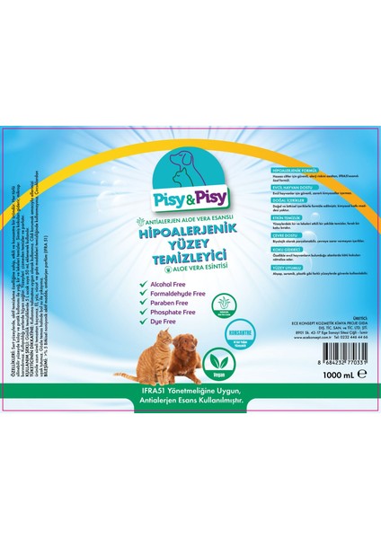 Aloe Vera Esanslı Konsantre Hipoalerjenik Yüzey Temizleyici 1 lt