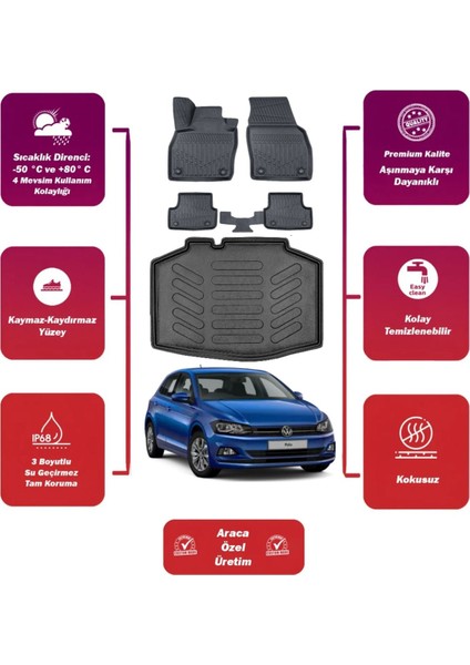 Volkswagen Polo 2019 Model Trendline Bagaj Havuzu+4d Araca Özel Havuzlu Paspas Takımıı Maxii