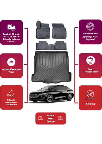 Focus Sedan 2021 Model Ince Stepne Bagaj Havuzu+4d Araca Özel Havuzlu Paspas Takımıı Maxii