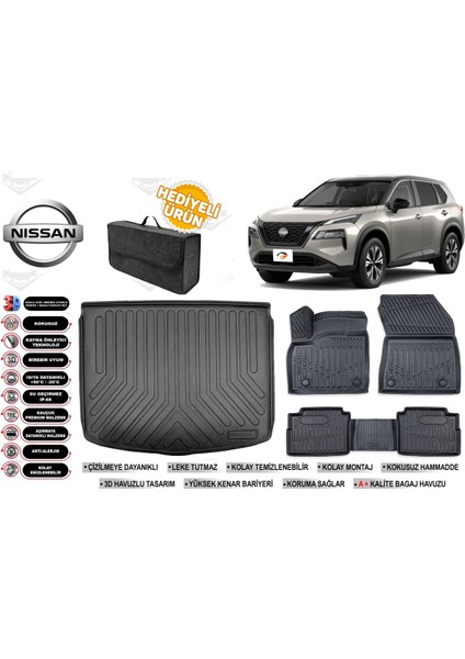 Nissan X-Trail E-Power 2022 Model Bagaj Havuzu+Paspas Seti Profesyonel Serisi Hediyeli