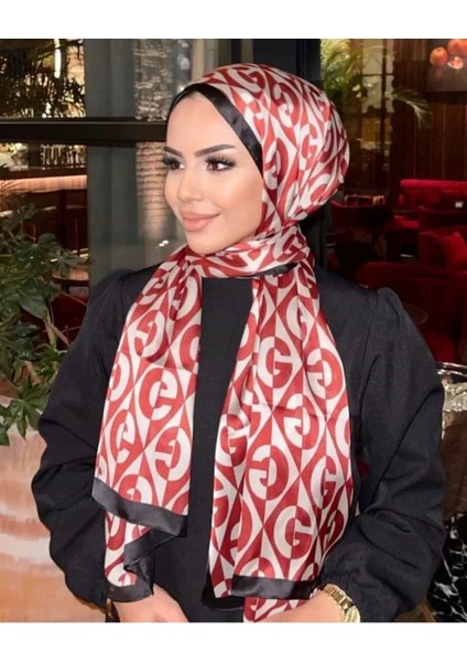 G Desen Vual Ipek Şal Siyah Kırmızı
