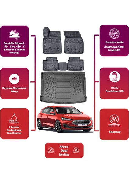 Focus Hatchback 2021 Model Tamir Kitli Bagaj Havuzu+4d Araca Özel Havuzlu Paspas Takımıı Maxii