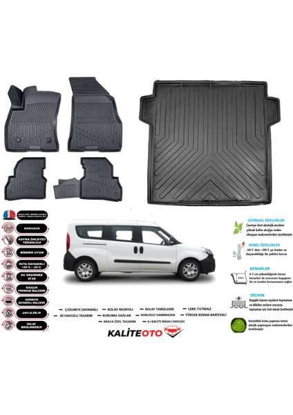 Fiat Doblo Maxi 2014 Model Esnek Bagaj Havuzu Araca Özel Siyah Paspas Takımı