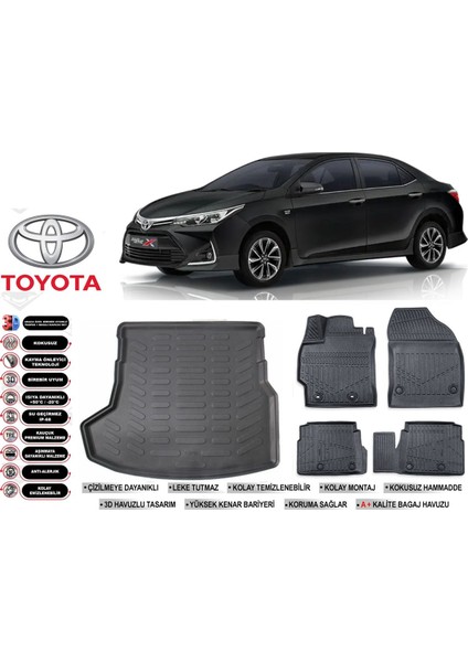 Toyota Corolla 2018 Model Bagaj Havuzu Araca Özel Siyah Ekstra Havuzlu Paspas Takımı