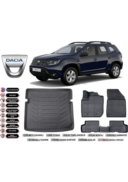 Dacia Duster 4x4 2019 Model Bagaj Havuzu Araca Özel Siyah Ekstra Havuzlu Paspas Takımı