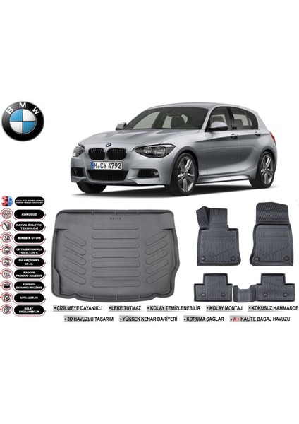 Bmw 1 Serisi F20 2016 Model Bagaj Havuzu Araca Özel Siyah Kokusuz Havuzlu Paspas Takımı
