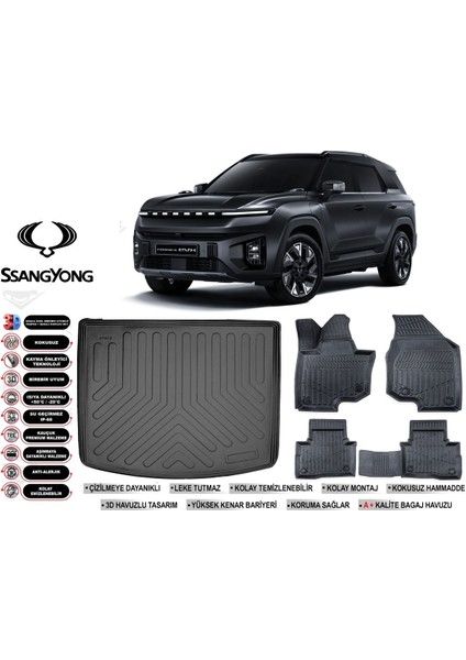 Ssangyong Torres Evx 2023 Model Bagaj Havuzu Araca Özel Siyah Ekstra Havuzlu Paspas Takımı