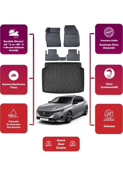 Peugeot 308 2024 Model Bagaj Havuzu+4d Araca Özel Havuzlu Paspas Takımıı Maxii