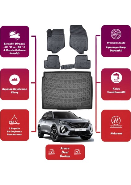 Peugeot 2008 2021 Model Alt Bagaj Havuzu+4d Araca Özel Havuzlu Paspas Takımıı Maxii