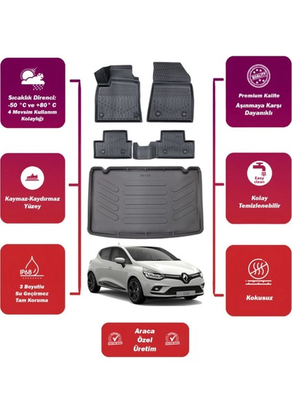Renault Clio 4 2018 Model Bagaj Havuzu+4d Araca Özel Havuzlu Paspas Takımıı Maxii